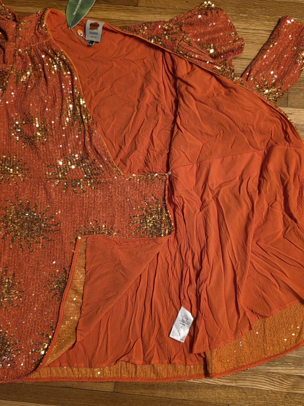 FARM Rio XL Sunny Orange Sequin Wrap Mini Dress - Picture 12 of 16